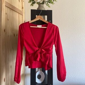 Silky red tie wrap top